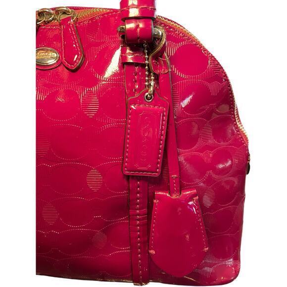Coach Peyton‎ Link C Embossed Patent Leather Domed 32583 Raspberry Handbag - Picture 4 of 16